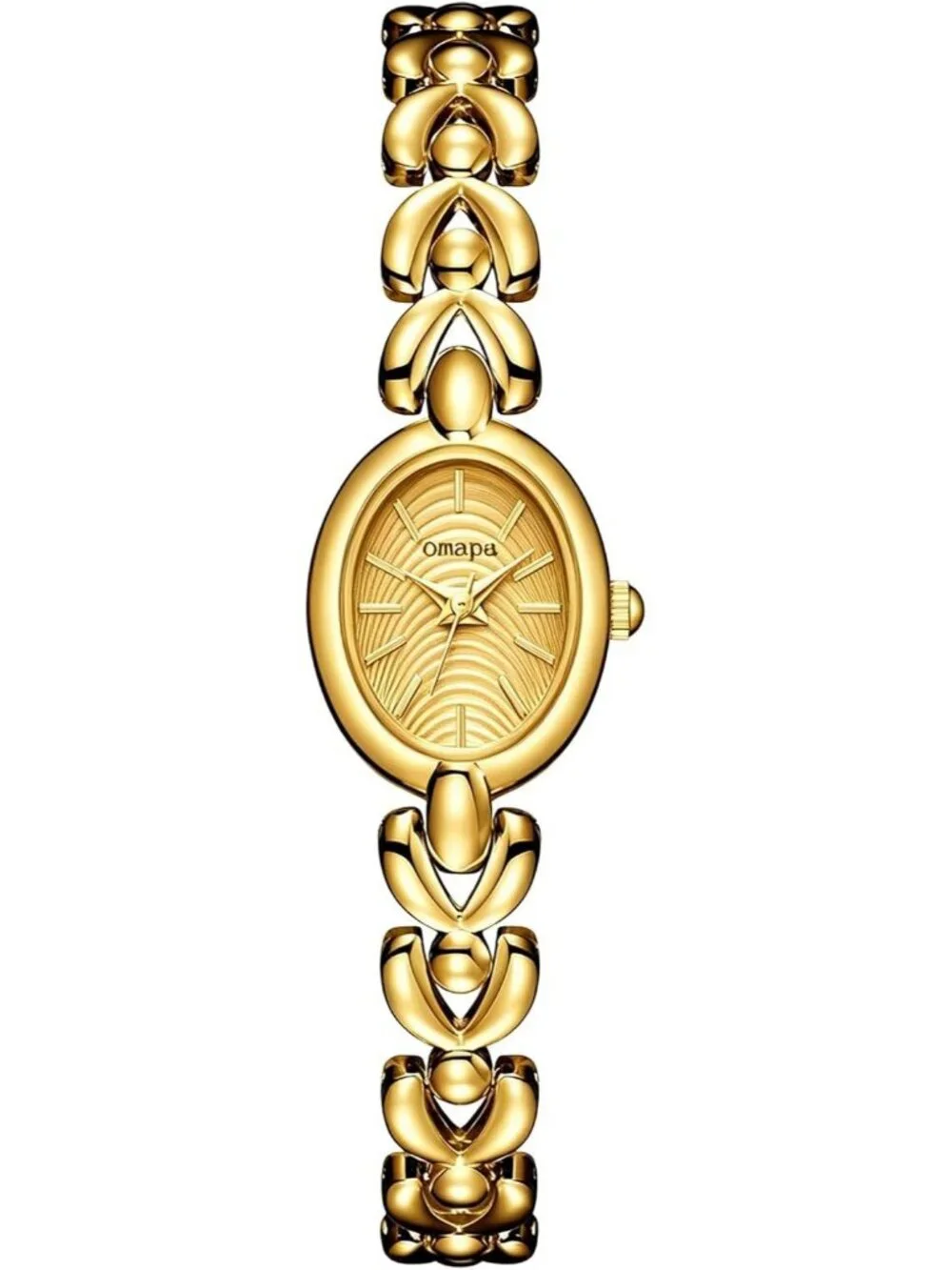 Women's Gold Dainty Oval Adjustable Bracelet Vintage Stylish Dress Wrist Watch